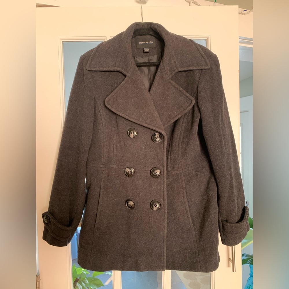 London Fog Charcoal Gray Wool Double Breasted Peacoat, size XL